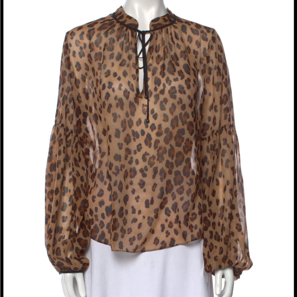 Veronica Beard Leopard Print Blouse - Black and Brown